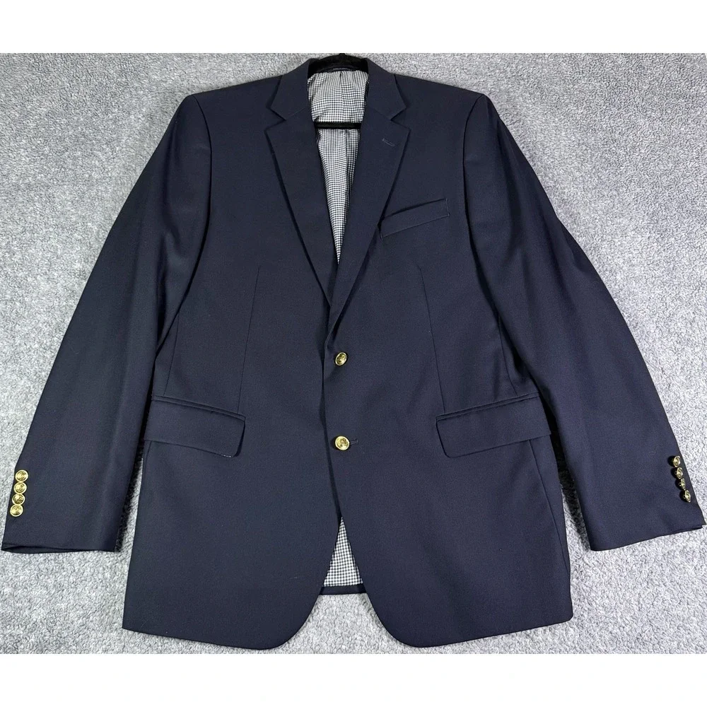 Stafford Wool Blazer Mens 44L Navy Blue 2 Gold Button Classic Fit Executive Coat